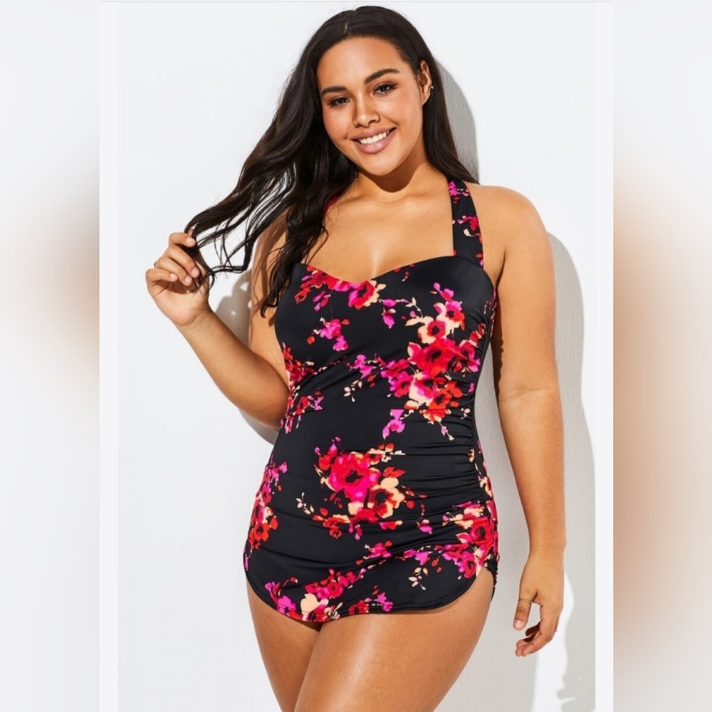 Poppies H-Back Sarong One Piece Bathing Suit